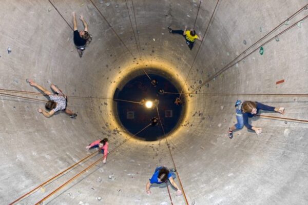 Upper Limits climbing gym silos in Bloomington, Illinois