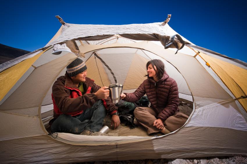 Couple in snow-cvoered tent