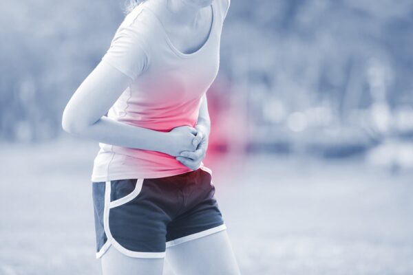 Sport girl have stomach pain