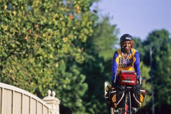 Bike tourist in St. Louis