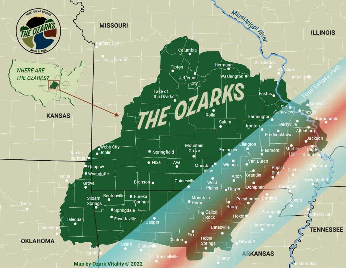 April 2024 Eclipse Ozarks map