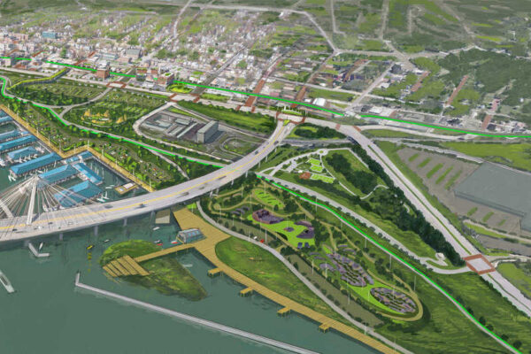Alton riverfront aerial view