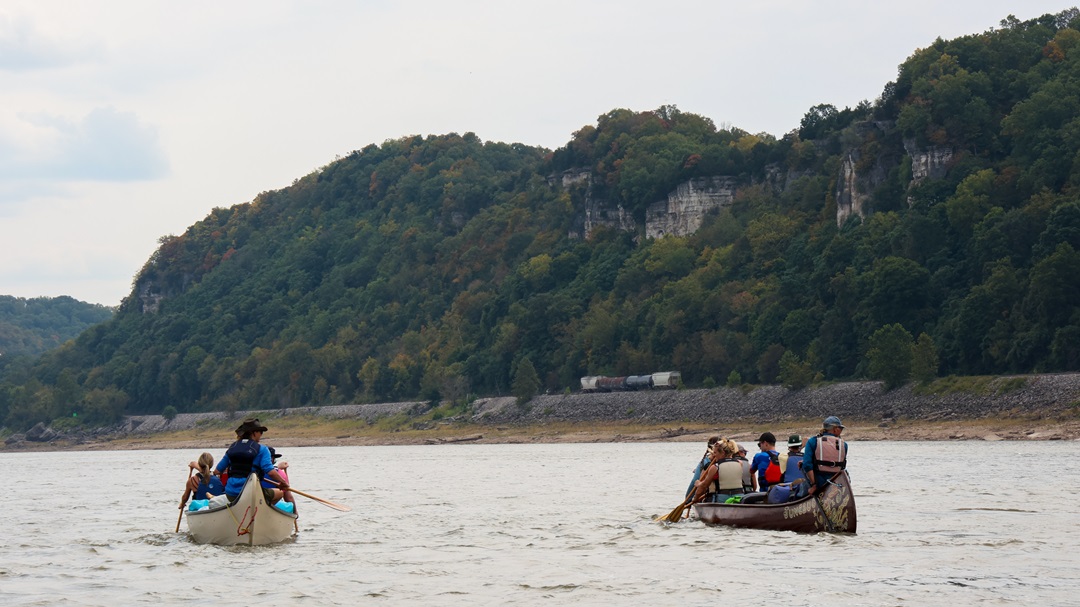 Big Muddy Adventures paddling on the Mississippi River.