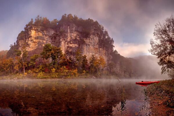 Mist rising over Vilander Bluffs on the Meramec RIver in Missouri.